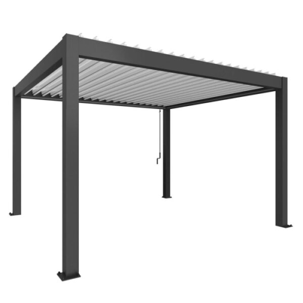Pergola Biohort, 4x3,5m, grigio scuro e bianco. Copertura moderna per patio con lamelle regolabili.