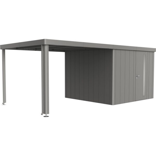 Tettoia laterale Biohort in grigio quarzo metallizzato per casetta Neo, larghezza 3 m.