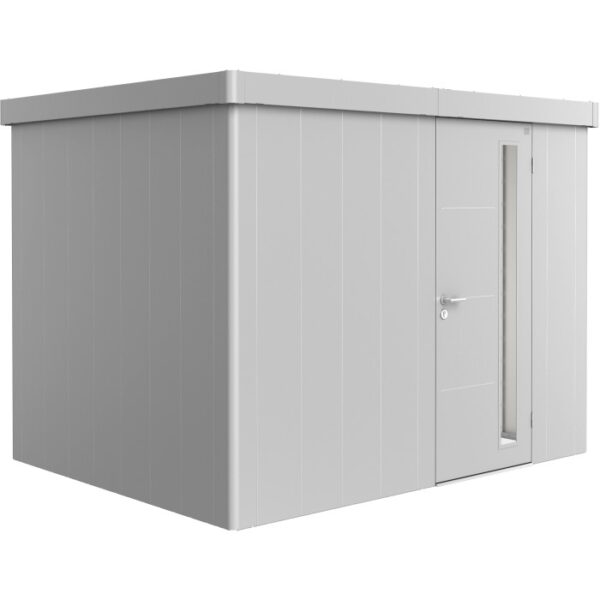 Casetta da giardino Biohort Neo 2C in metallo argentato con porta standard. Ricovero attrezzi in metallo.