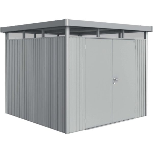 Casetta da giardino in metallo Biohort HighLine, 6,6 m², argento metallizzato, con doppia porta. Casetta in metallo.
