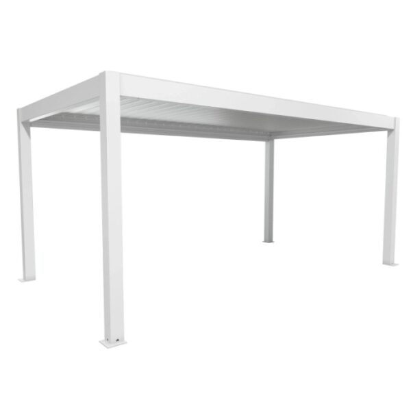 Pergola Biohort 5,5x3m bianco-argento, copertura moderna per terrazzi.