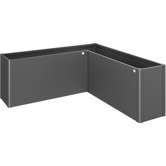 Biohort Belvedere Maxi aiuola rialzata, grigio scuro metallizzato, forma a L, ideale per giardino e balcone.
