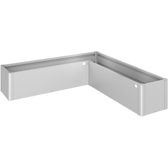 Biohort Belvedere Mini aiuola rialzata, forma a L, argento metallizzato, ideale per giardino, balcone e terrazza.