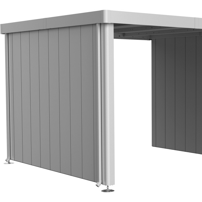 Pannello laterale Biohort per casetta Neo, argento metallizzato, come accessorio per casette da giardino.
