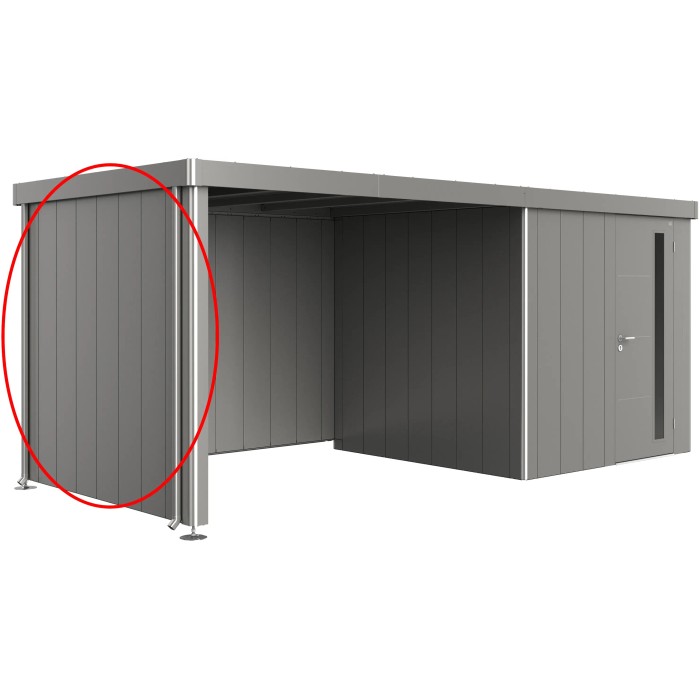 Pannello laterale Biohort per tettoia casetta Neo, grigio quarzo metallizzato. Accessorio per casetta da giardino.