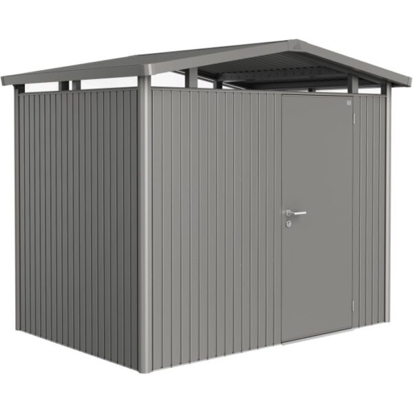 Casetta da giardino in metallo Biohort Panorama, grigio quarzo, 4,6 m² con porta. Casette da giardino per esterni.
