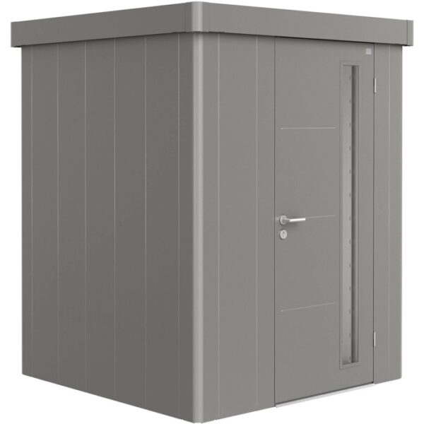 Casetta da giardino in metallo Biohort, grigio quarzo, 2,76 m², con porta. Ideale per riporre gli oggetti in giardino.