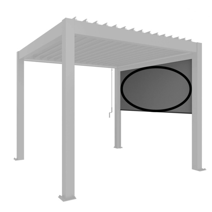 Tenda a rullo elettrica Biohort, 3,5 m, grigio scuro metallizzato su tettoia per terrazzi.