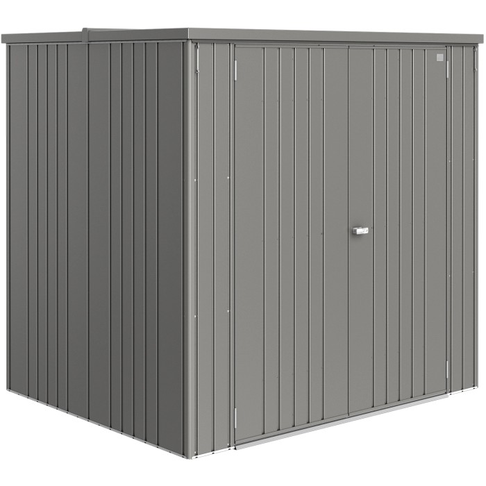 Armadio da giardino Biohort Large in grigio quarzo metallizzato, ideale per giardino, terrazza o garage.