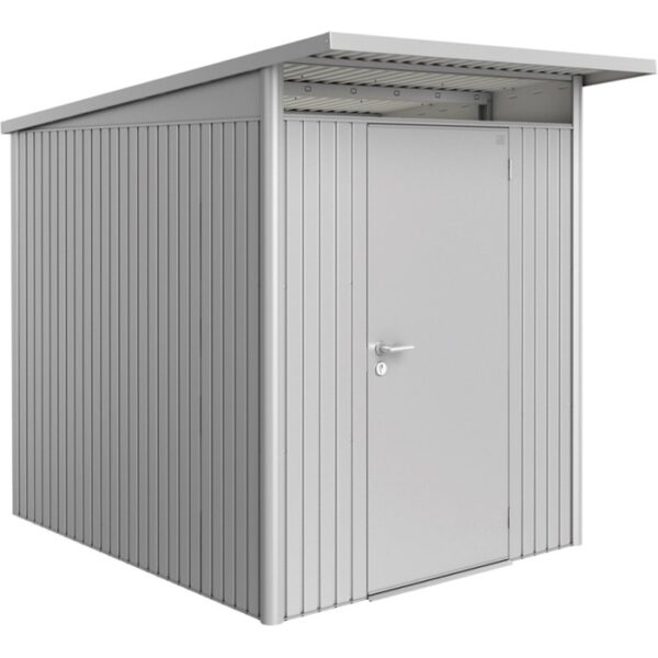 Casetta da giardino in metallo Biohort AvantGarde A2, argento metallizzato, con porta standard. Casetta in metallo con tetto a una falda.