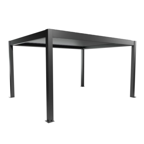 Pergola Biohort 4,5x3,5m in grigio scuro metallizzato, una moderna copertura per patio.