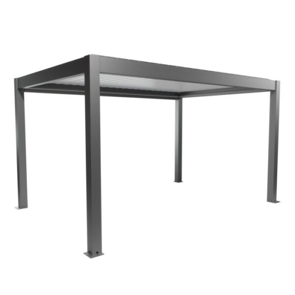 Pergola Biohort 4,5x3m in quarzo bianco, copertura moderna per terrazzi con lamelle.