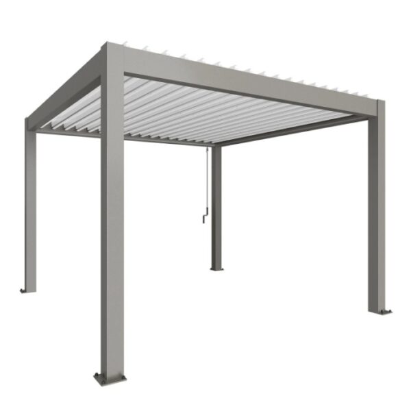 Pergola Biohort 3,5x3,5 m in quarzo bianco, copertura moderna per terrazzi con lamelle.
