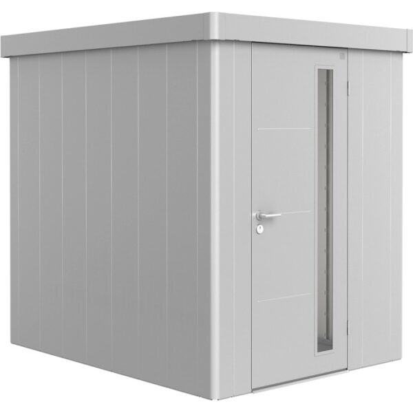 Casetta da giardino Biohort Neo 2A in metallo argentato con porta standard. Ricovero attrezzi.