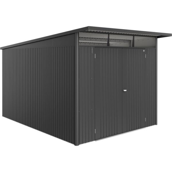 Casetta da giardino in metallo Biohort AvantGarde ECO Gr. A8 grigio scuro metallizzato con doppia porta.