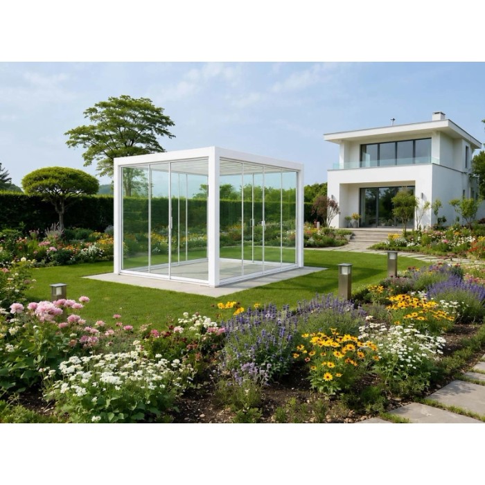 Vetrata fissa pergola Myara 3x2,5 m bianco opaco