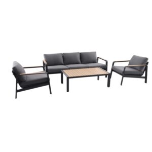 Set lounge Branford 4 pezzi antracite-beige con divano, poltrone e tavolo.