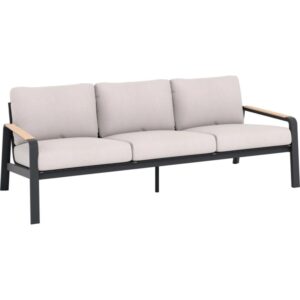 Divano lounge del set lounge Branford a 4 pezzi con struttura in alluminio-acciaio antracite e cuscini beige.