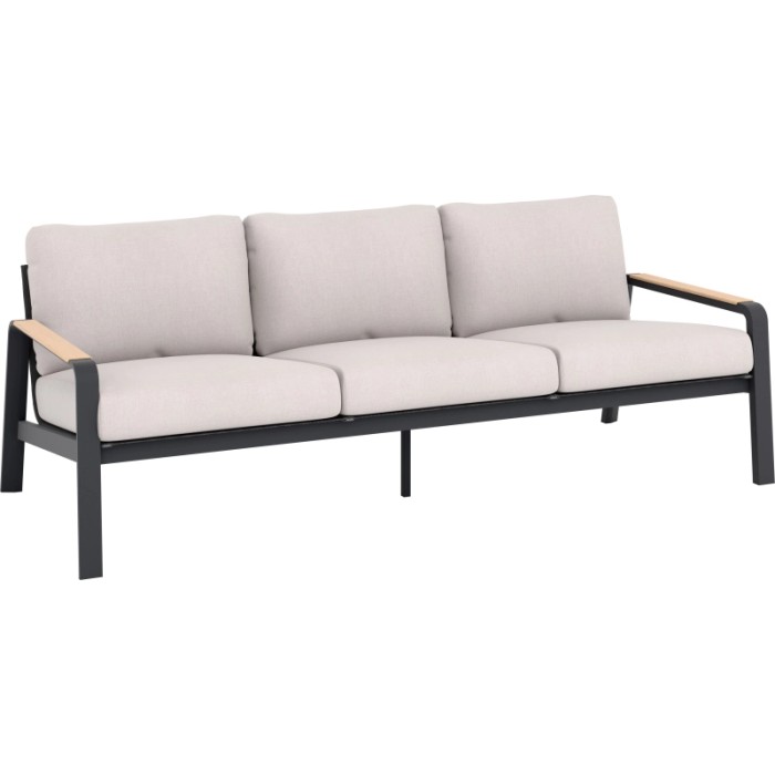 Divano lounge del set lounge Branford a 4 pezzi con struttura in alluminio-acciaio antracite e cuscini beige.