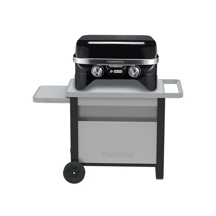 Campingaz Grillwagen Deluxe con ruote e tavolo laterale per barbecue a gas fino a 11 kg.
