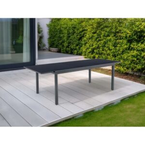 Tavolo da giardino rettangolare allungabile Harris nero, ideale per giardino e terrazza.