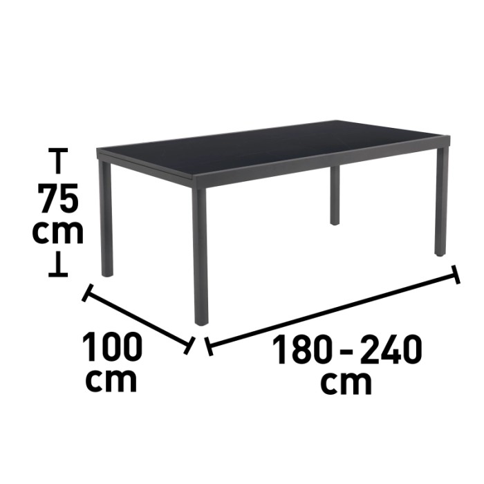 Tavolo da giardino rettangolare allungabile Harris nero, ideale per giardino e terrazza.