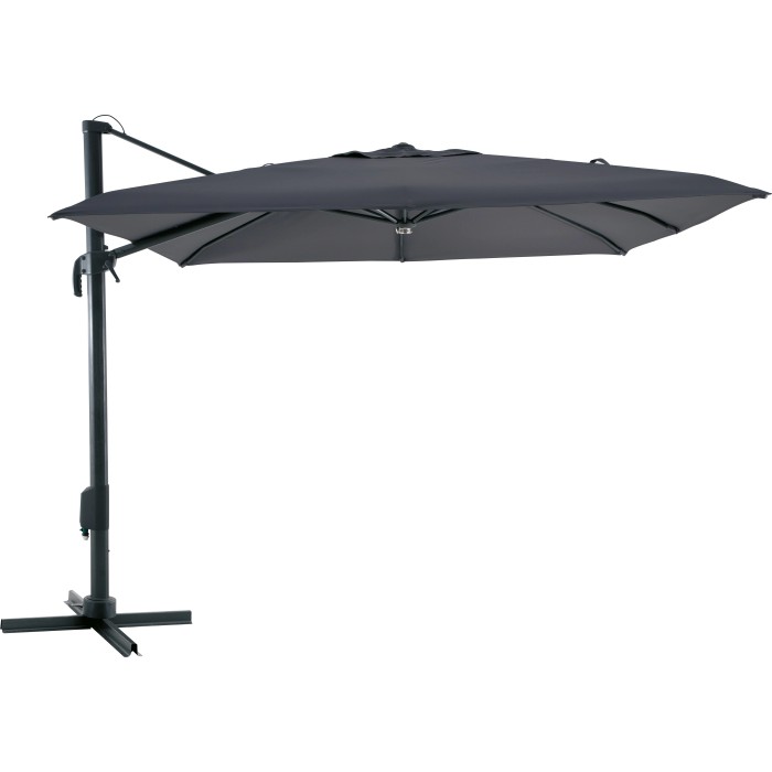 Ombrellone a braccio Moga grigio, Ø 300 cm, con manovella e robusto supporto.