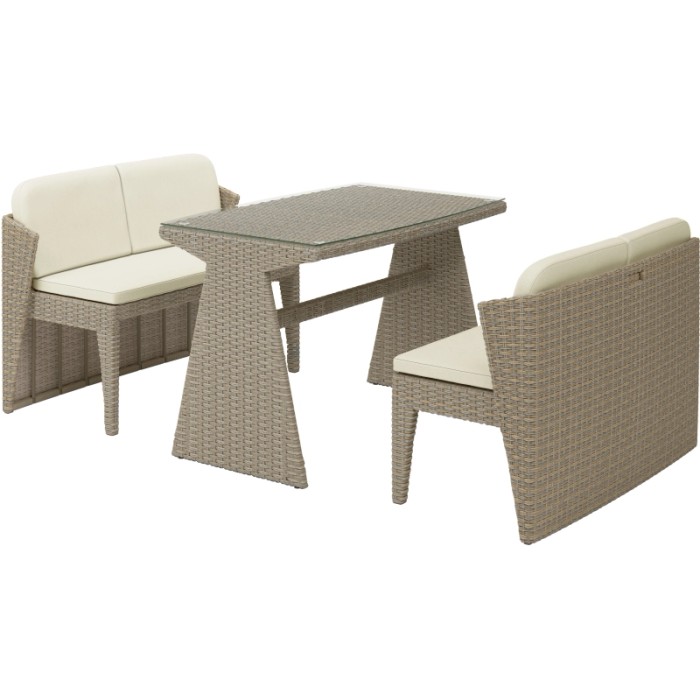 Set di mobili da giardino t.b.t. con tavolo e panche in rattan.