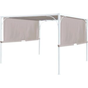 Gazebo t.b.t. con pannelli laterali beige e struttura bianca.