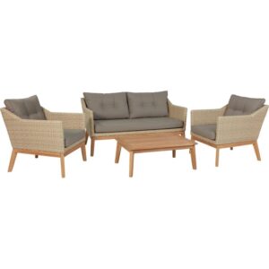 Set di mobili da giardino t.b.t. con divano, due poltrone e tavolo.