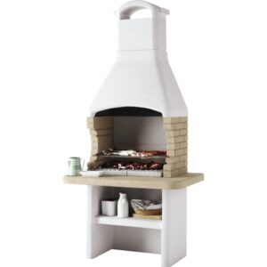 Barbecue in muratura per giardino e terrazza. Grill con ripiano e spazio di archiviazione.