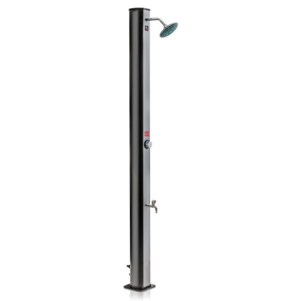 Doccia solare Gre in PVC 35 l, doccia da giardino con soffione a pioggia e rubinetto lavapiedi.