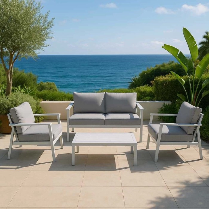 Salotto da giardino Manhattan in alluminio con cuscini grigio 2 posti