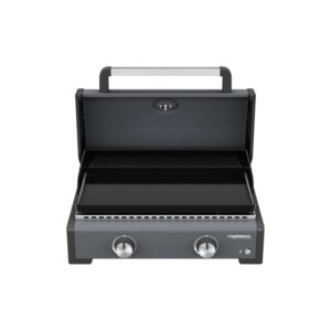 t.b.t. Grill da campeggio con piastra e due manopole di controllo.