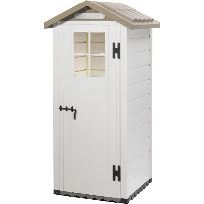 Casetta da giardino in plastica Garofalo Tuscany Evo, 96,5x96,5x203cm, color crema con finestra.