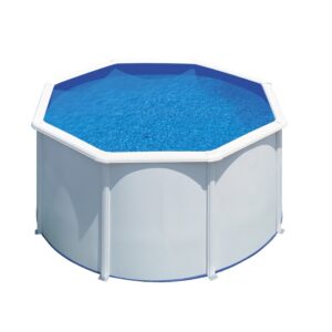 Piscina Gre Fidji con pareti in acciaio bianco, Ø 240 cm x 120 cm, con acqua blu. Set piscina completo.