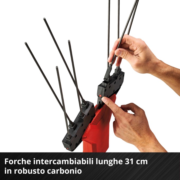 t.b.t. Attrezzo per la raccolta con rebbi in carbonio in azione.