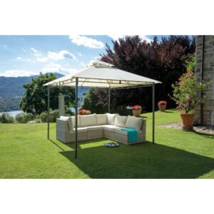 Gazebo t.b.t. con area lounge in giardino.