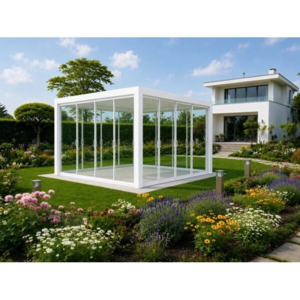 Vetrata scorrevole pergola Myara 4x2,5 m bianco opaco