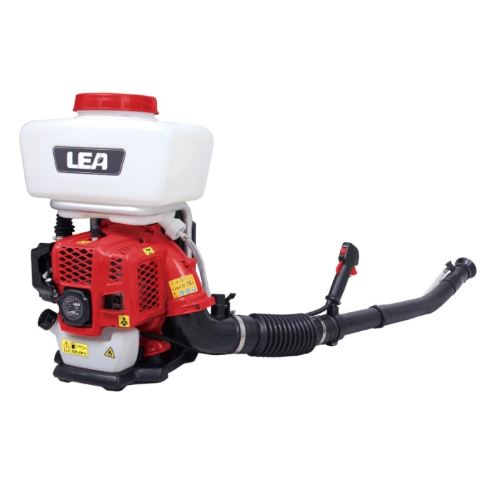Irroratrice a motore a spalla LEA, rosso/bianco. Pompa a pressione per giardino e agricoltura.