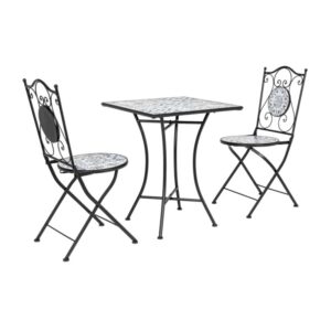 Set bistrot pieghevole ERICE: tavolo in ceramica e 2 sedie per giardino o balcone.