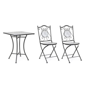 Set bistrot pieghevole ERICE per giardino/balcone: tavolo bistrot con 2 sedie, mosaico in ceramica, struttura in acciaio.