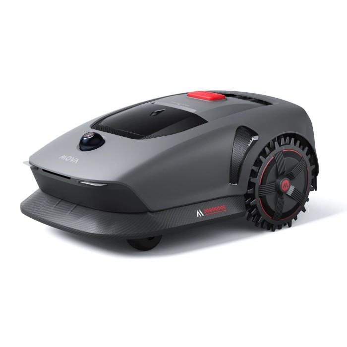 Dreame Mova robot tagliaerba, wireless, fino a 1.000 m², scocca grigia, ruote off-road.