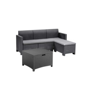 Set di mobili da giardino t.b.t. grigio con divano e tavolo in rattan.