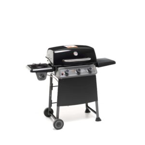 Barbecue a gas t.b.t. nero con tre bruciatori e ripiano laterale per OBI.