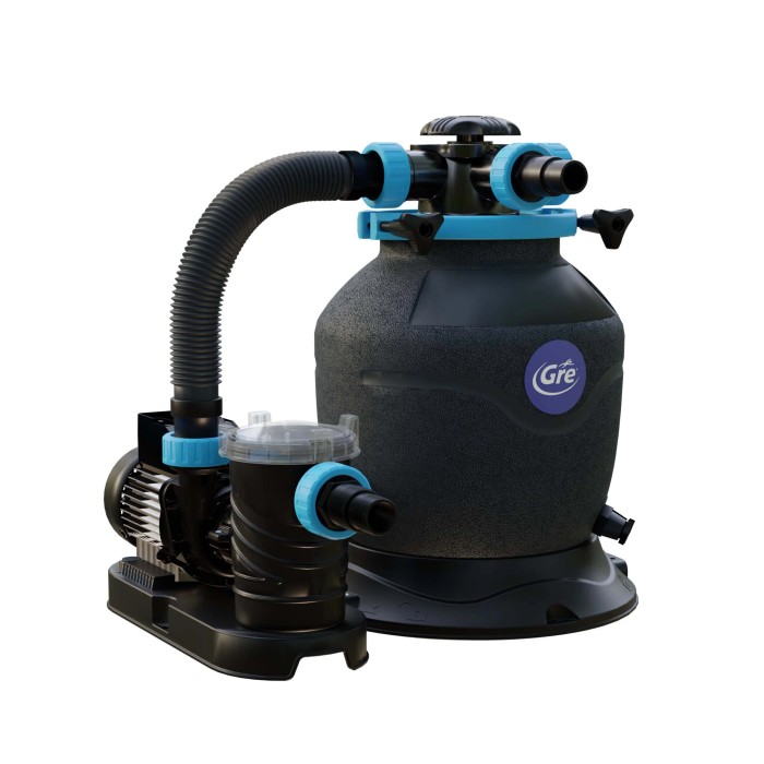 Sistema di filtraggio a sabbia Gre Ø 400 mm, monoblocco nero per piscine fuori terra.