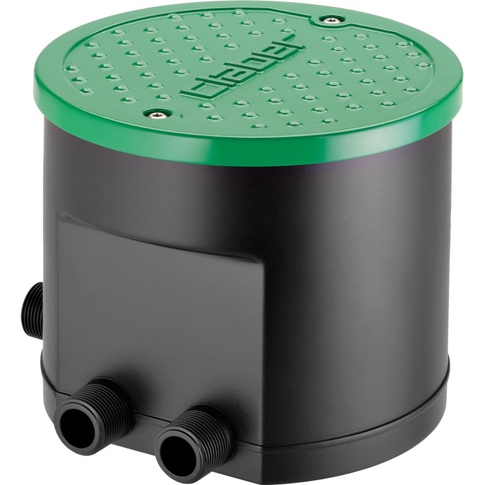 t.b.t. per irrigazione interrata, corpo nero con coperchio verde.