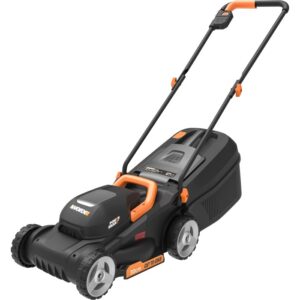 Tagliaerba Worx WG730E, larghezza taglio 30 cm, rasaerba elettrico a batteria per piccoli giardini.