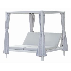 Lettino prendisole matrimoniale da esterno t.b.t. bianco con tende per giardino e terrazza.
