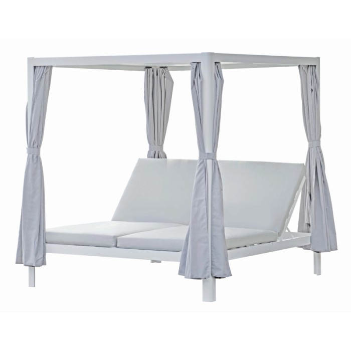Lettino prendisole matrimoniale da esterno t.b.t. bianco con tende per giardino e terrazza.